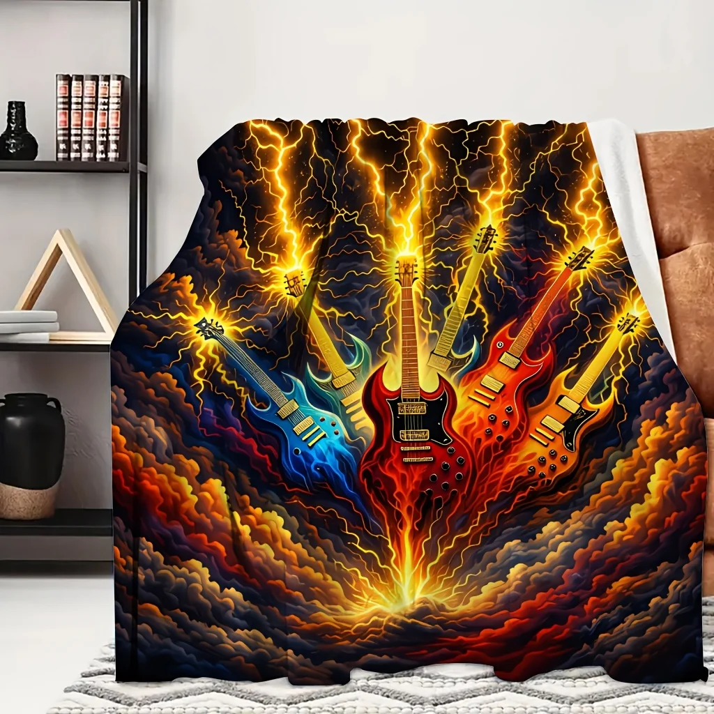 1pc Lightning Mountain Thunder Dark Abstract Landscape Print Flannel Blanket, Comfortable and Portable, Suitable for Blankets, K