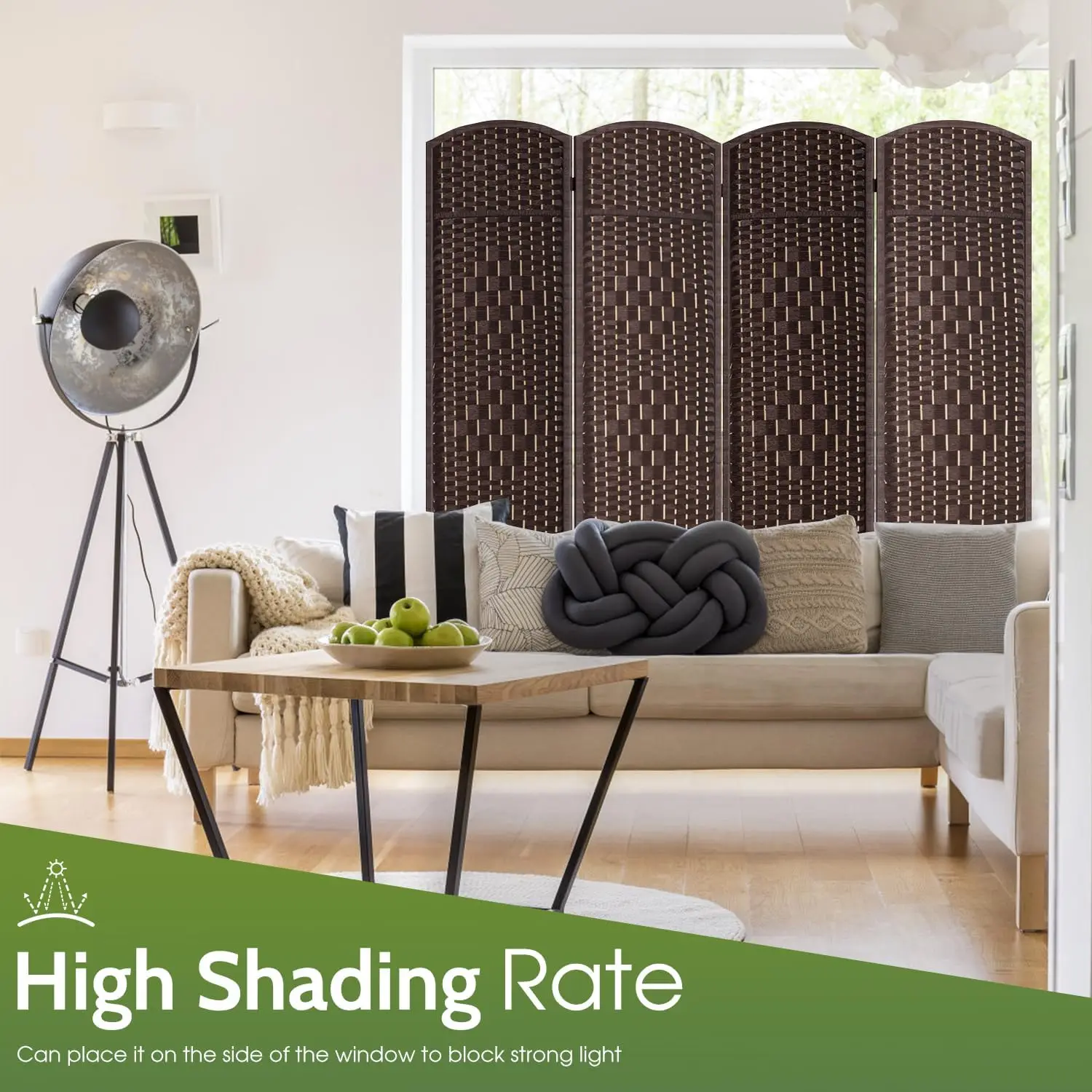 Room Divider Folding Privacy Divider 6 Ft Indoor Wall Divider Portable Partition Wood Screen, Brown (4 Panel)