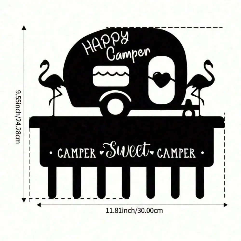 CIFBUY Happy Camper Metal Wall Hook, RV Camper Trailer Iron Hanger Rack with Flamingo