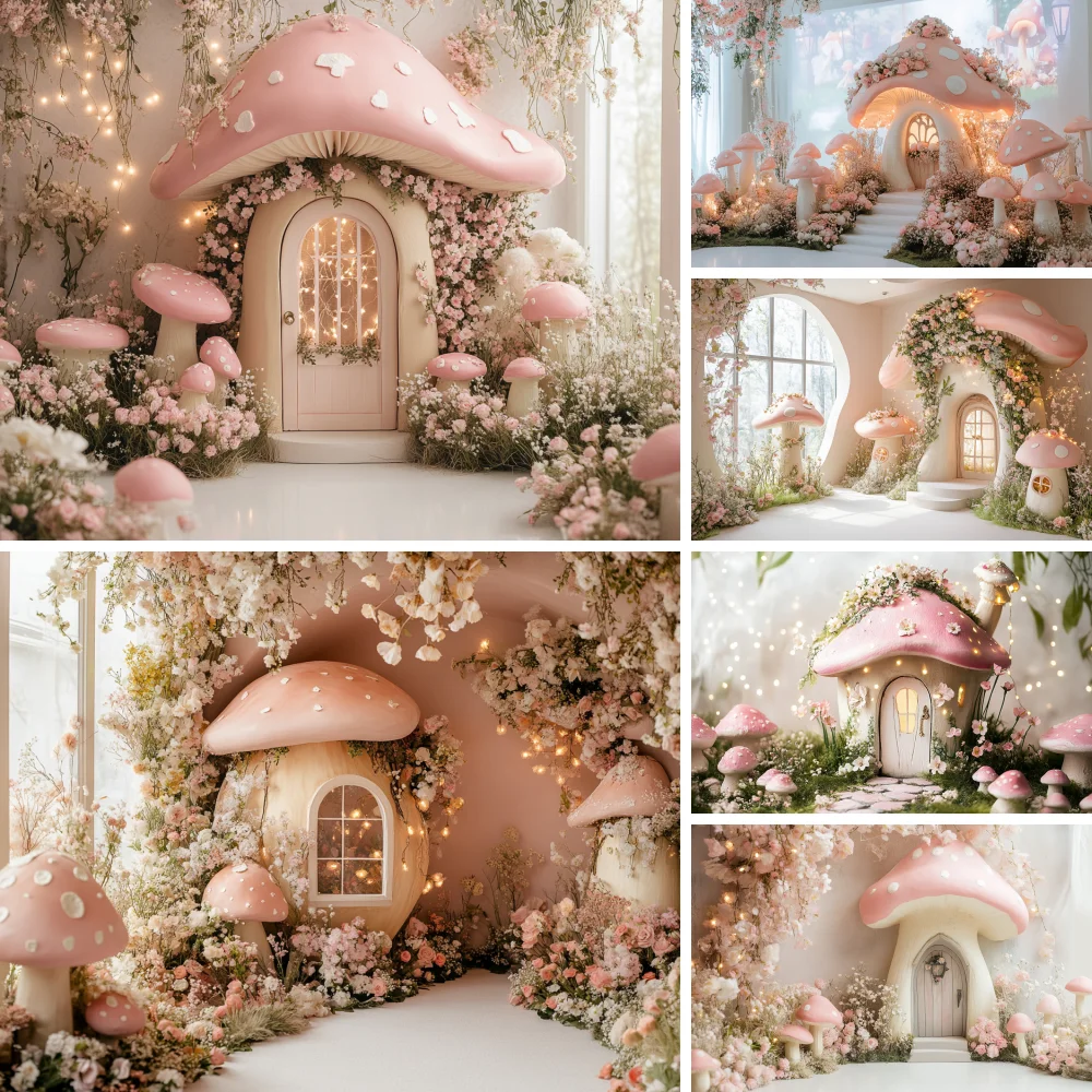 

Photography Background Fairy Tales Wonderland Mushroom Kids Birthday Cake Smash Portrait Decor Backdrop Photo Studio