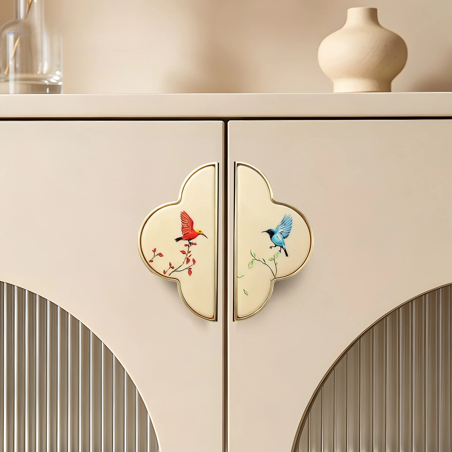 Medieval Clover Cabinet Pulls Door Handles Drawer Cabinet Opposite Door Handles for Furniture Hardware Hole Pitch 32mm