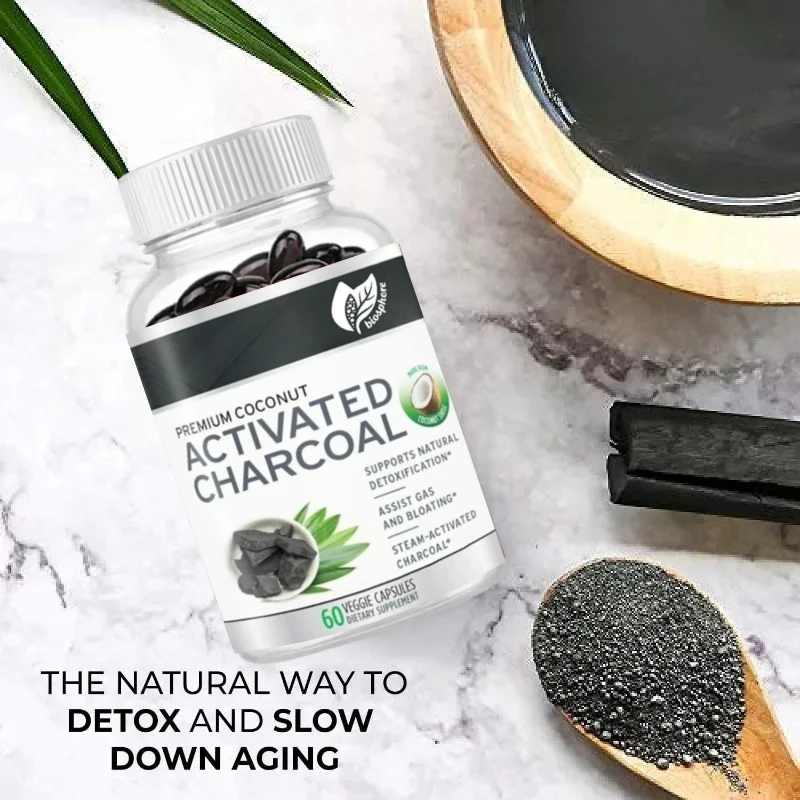 

Добавка с активированным углем, 1100 мг за 2 капсулы — формула для пищеварительной поддержки и отбеливания зубов — 60 капсул