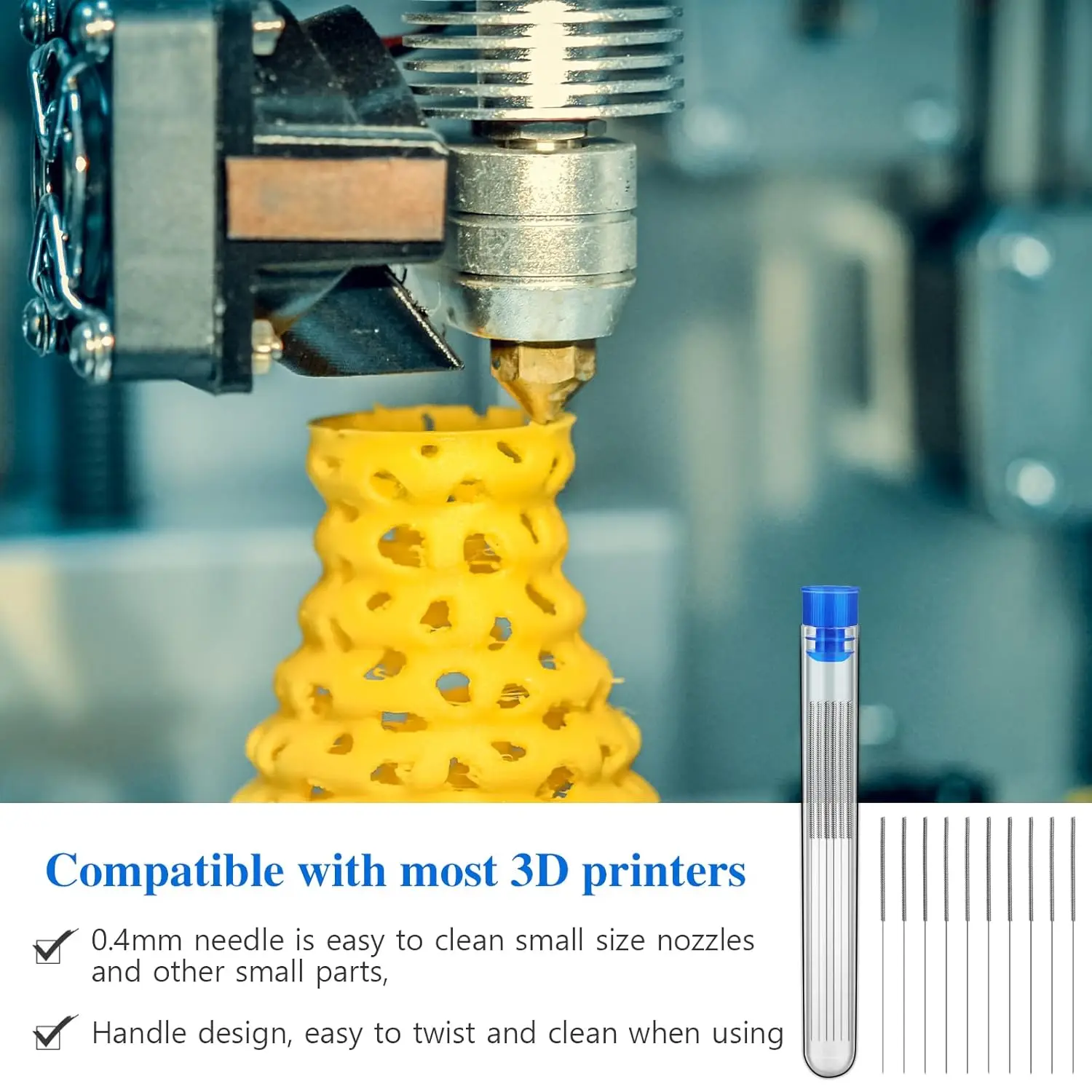 50 parça 3D yazıcı memesi temizleme iğneleri, 0.5mm 0.4mm paslanmaz çelik iğneler temizleyici 3D yazıcı aksesuarı