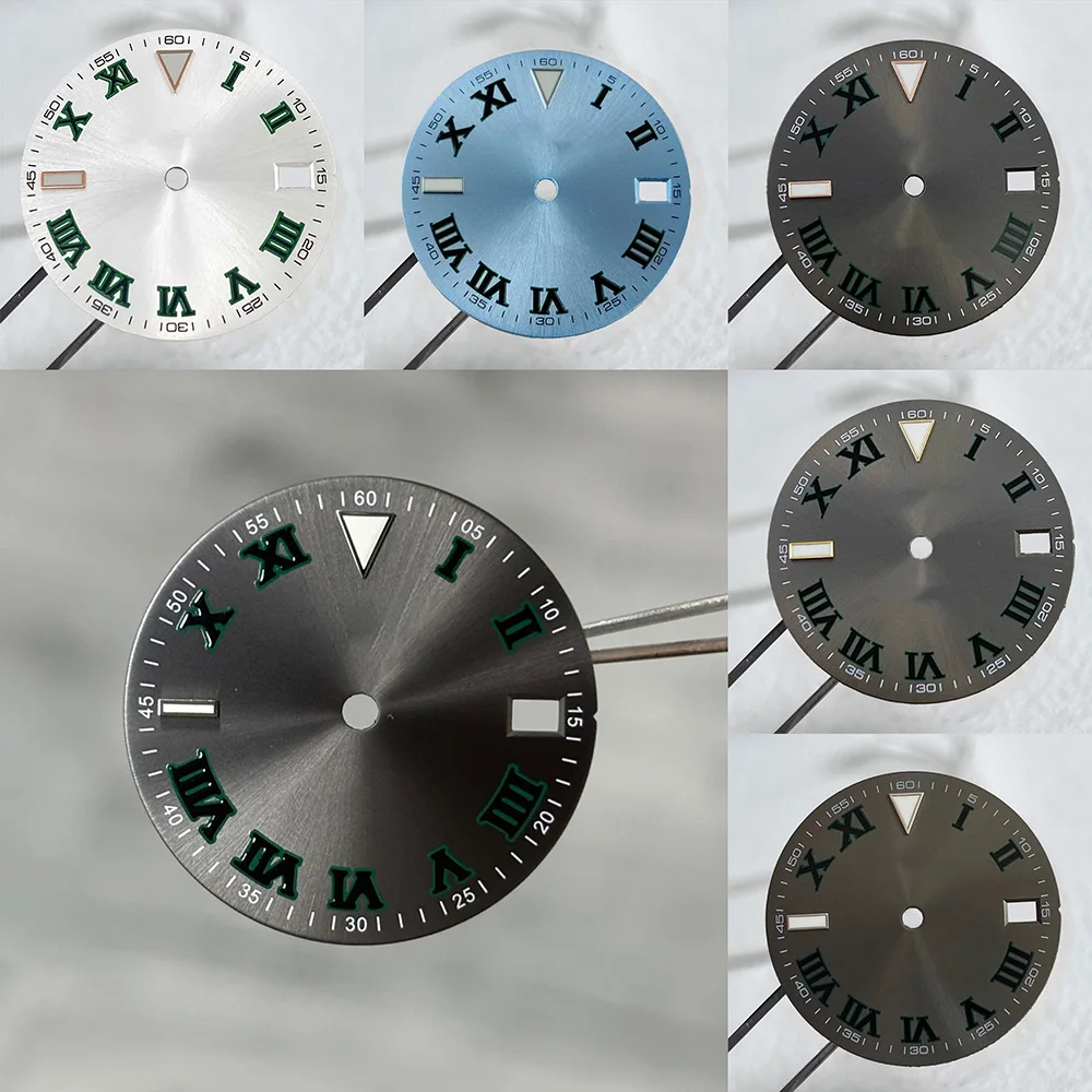 NH35 Dial 28.5mm S Logo Dial Watch Face Roman Numeral Sunburst Single Date Mod Upgrade Parts