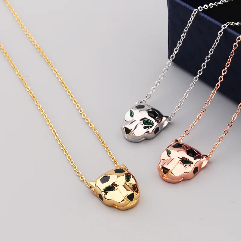 Europe America Designer Luxury Necklaces Women Lady Black Patches Leopard Heads Pendant Chain Necklace 3 Color