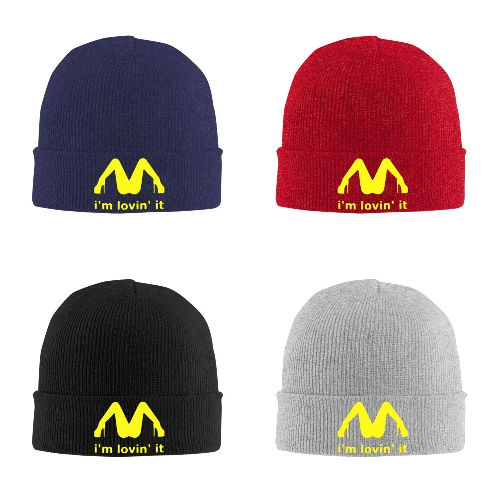 I'm Lovin It Unisex Knitted Hat Outdoor Warm Men Solid Color Crimping Skullies Beanie Cap Hip Hop Ski Caps