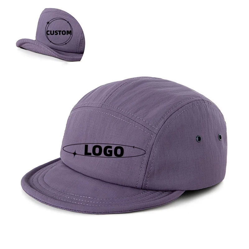 Customizable 5 Panel Camper Hat Personalized Embroidery/Print Logo Cap Lightweight Purple Quick Dry Streetwear Snapback Hat
