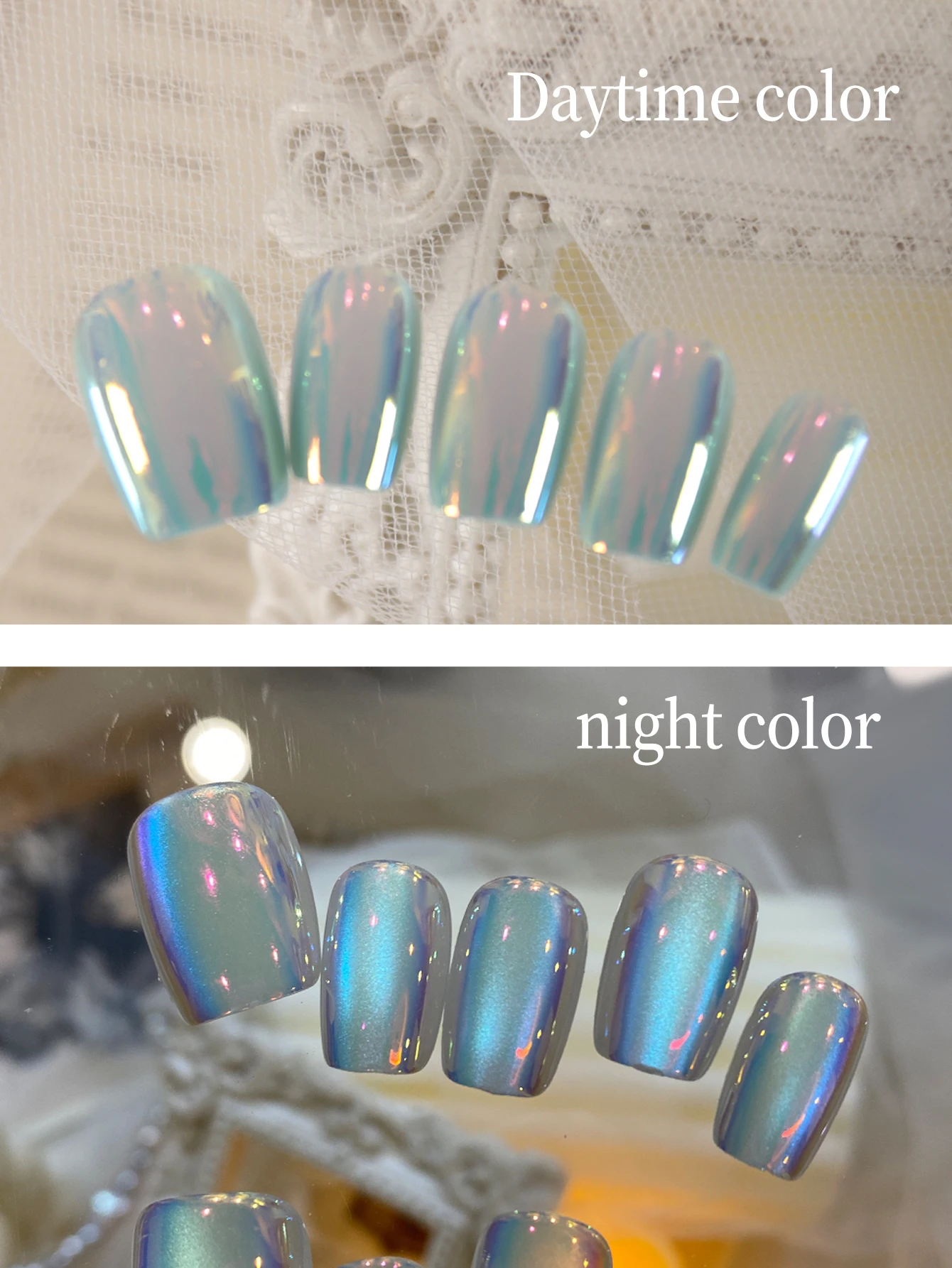 10 Stück Press on Nails Short Blue Laser Aurora Gradient Cat's Eye Fake Nails Enthält 1 Blatt Klebelaschen und 1 Stück Mini-Feile