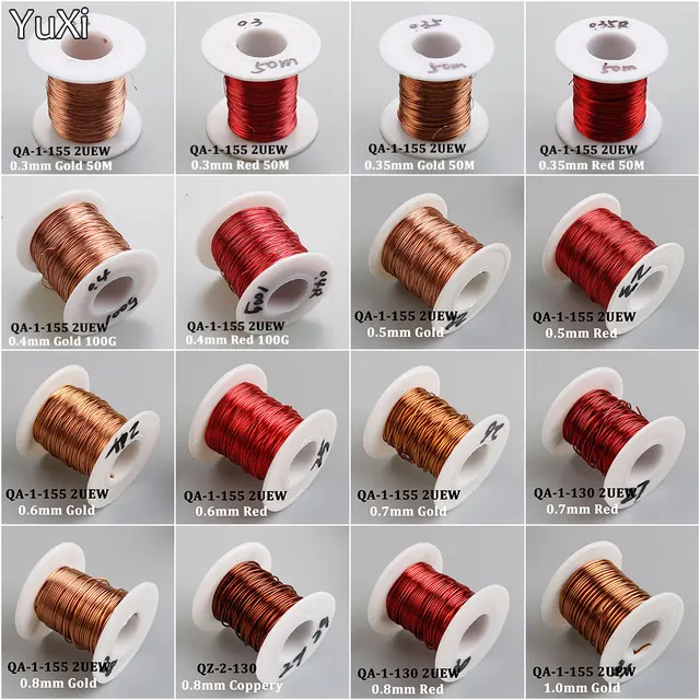 0,2 mm 0,3 mm 0,35 mm 0,4 mm 0,5 mm 0,6 mm 0,7 mm 0,8 mm 1,0 mm Drut miedziany QA-1-130 QA-1-155 QZY-2-180 Drut emaliowany poliuretanem
