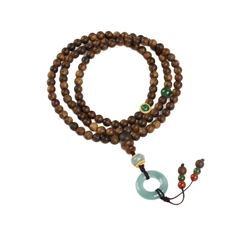 

Natural 4MM Wild Agarwood Bracelet with Jade Safety Buckle Elegant Three Circles Wenwan Bracelet Gifts
