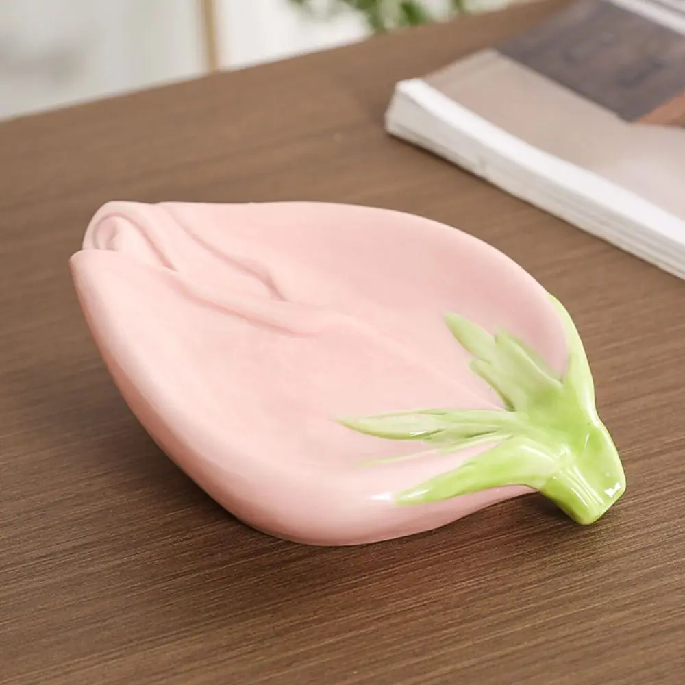 Leaf Shaped Design Rose Ceramic Soap Box Light Luxury Style Creative Shape Ceramic Soap Dish Household Article Non Perforated