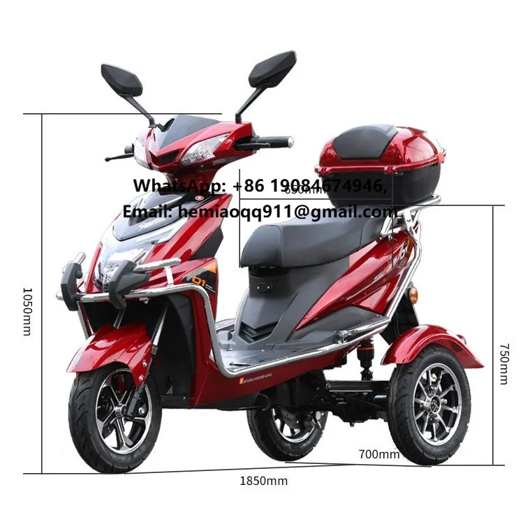 Harmony 60v Adult Electric Mobility Scooter Open Body Tricycle Elderly Cargo 1000w Power 60v Voltage DOT Certified 2-Passenger