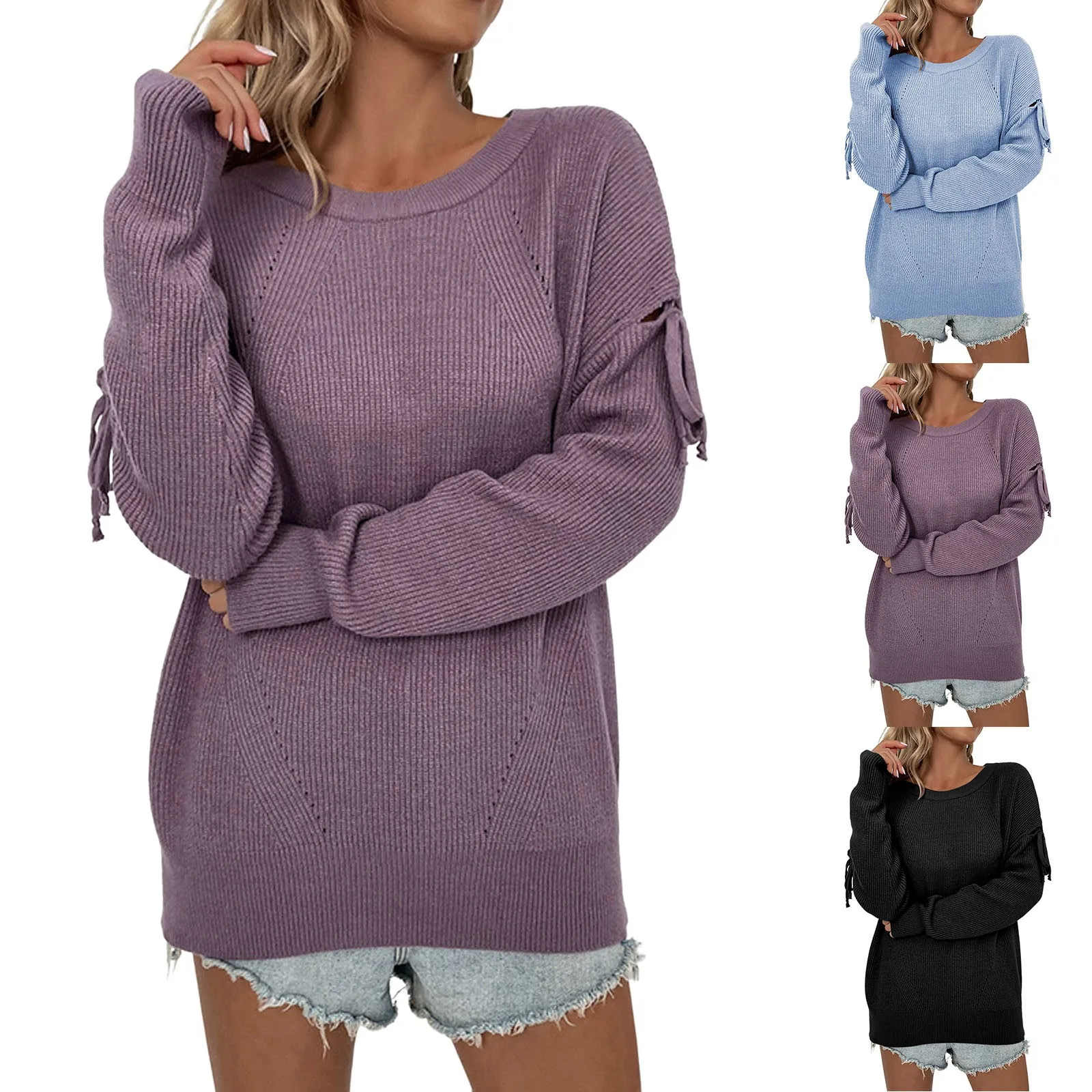 

2023 Women'S Casual Long Sleeve Pullover Sweaters Crew Neck Oversized Ribbed Knit Fall Winter Fashion Jumper Sweater Tops