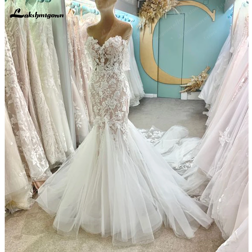 Lakshmigown Abito da sposa a sirena con spalle scoperte Applicazioni in pizzo personalizzate Abiti senza schienale para mujer eleganti y bonitos