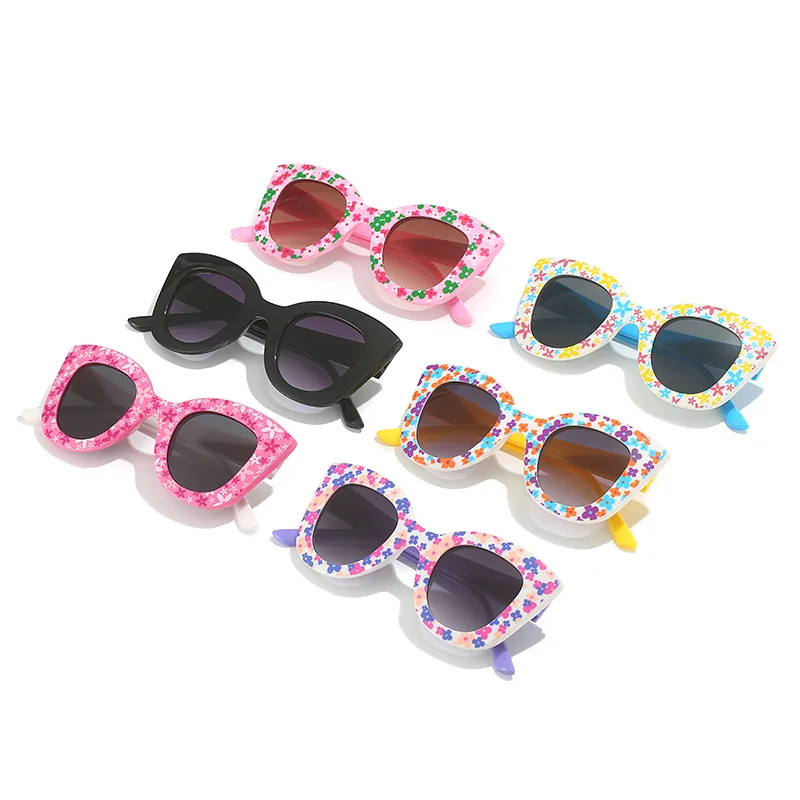 Nowe modne okulary przeciwsłoneczne dla dzieci Cat Eye 115 spersonalizowana ramka z nadrukiem dziewczyna urocza dekoracja wszechstronne lustro przeciwsłoneczne