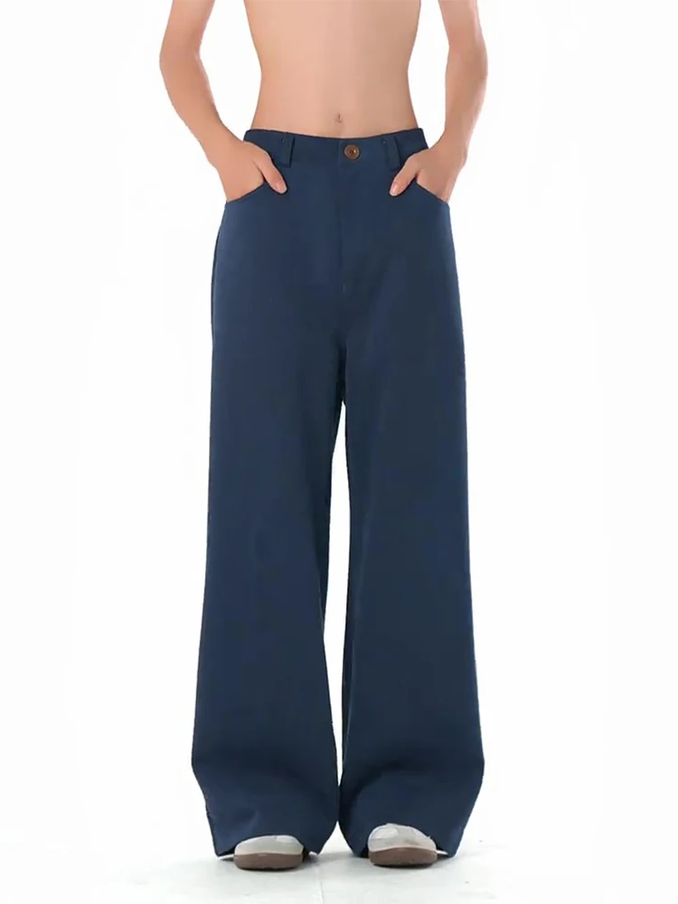 

Мужские широкие спортивные брюки свободного кроя в американском стиле, королевский синий цвет, повседневные, струящиеся, прямые брюки для осени, в стиле Lazy Sle