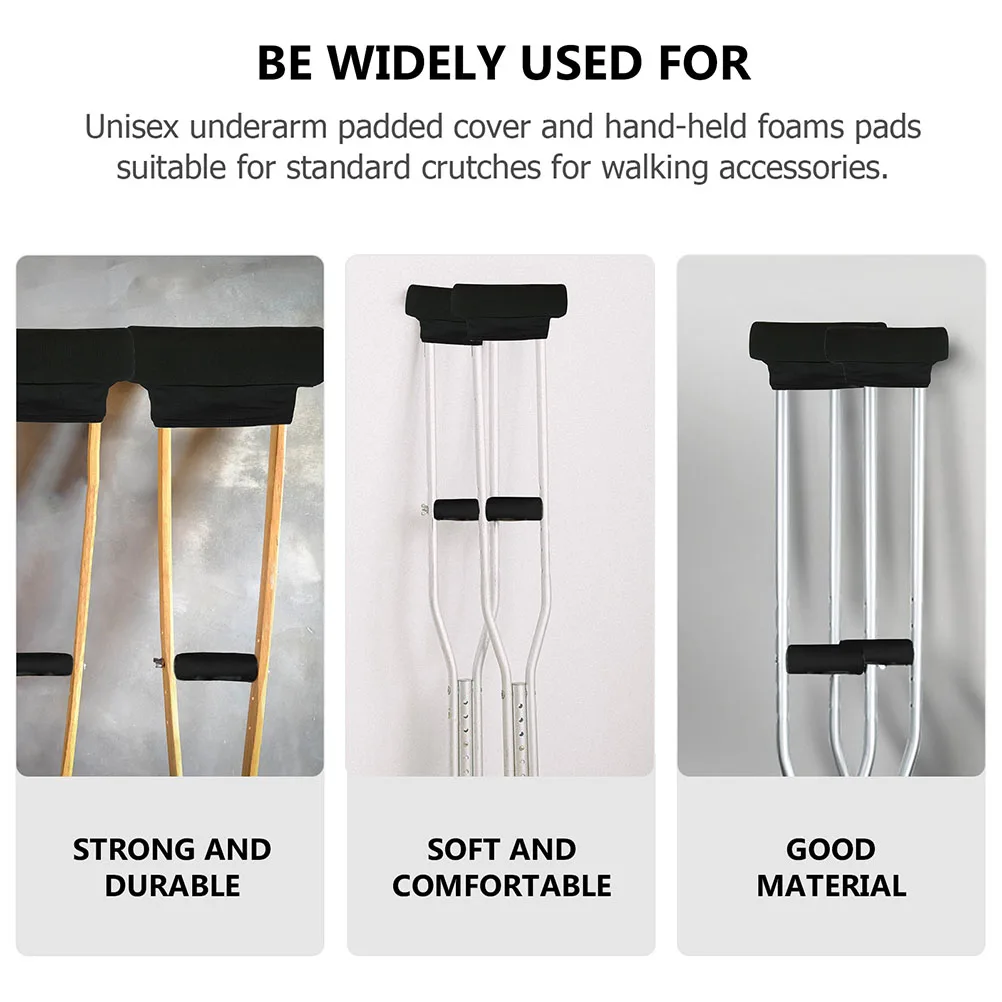 

1 Set Comfortable Walking Stick Underarm Padded Covers Crutch Cushions Black Durable Lightweight Soft Touch Protective Cushion