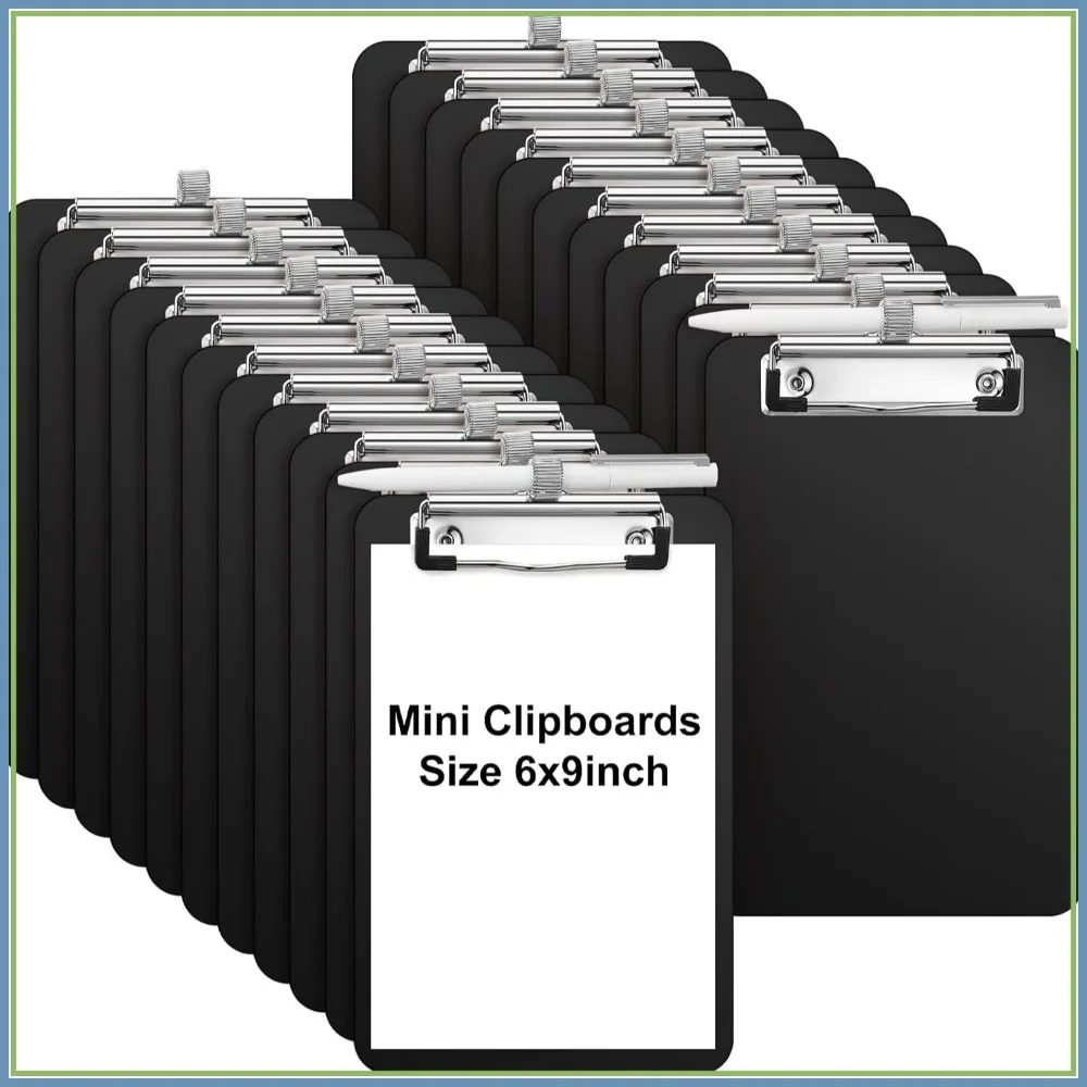 

48 Pack Mini Clipboards A5 6x9 Plastic with Pen Holder Black Bulk for Office School Restaurant