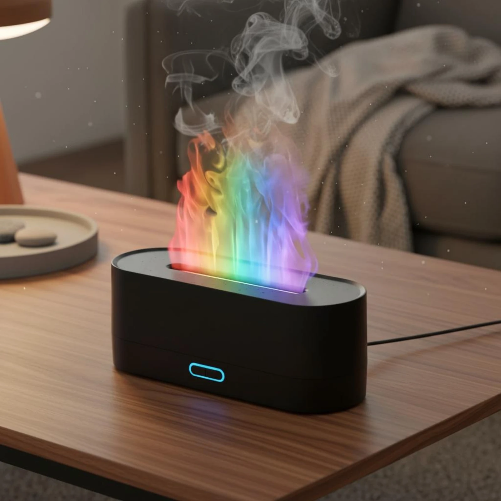 Simulated Flame Humidifier 7 Color Mood Lighting Colorful Flickering Luminous Effect Humidifier Decorative Appliance Essential