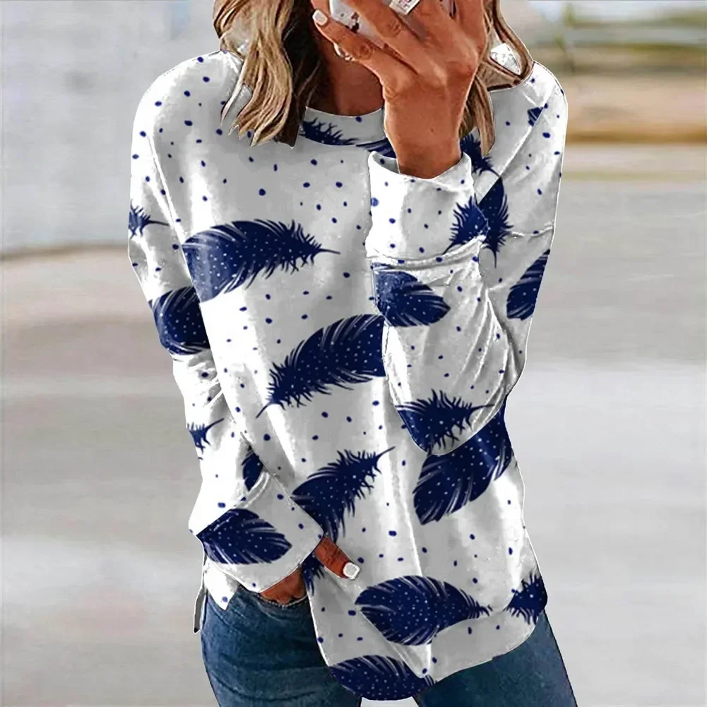 

Y2k Woman Clothes Casual T-Shirts Spring Autumn Floral Print Round Neck Long Sleeved Tops Tees Female Streetwear Pulovers