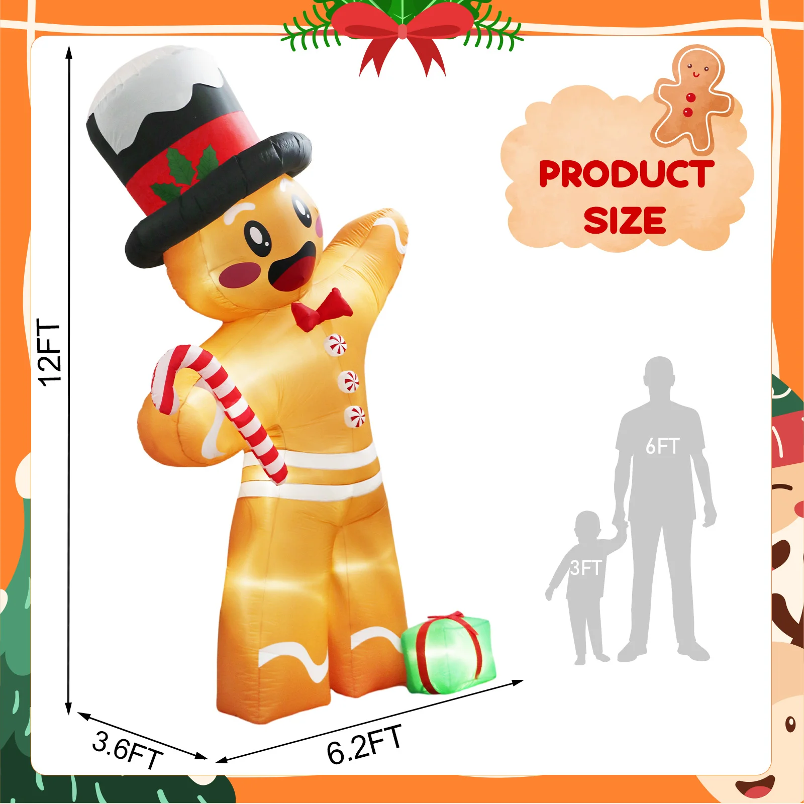 OurWarm 12FT Gingerbread Man Christmas Inflatables Christmas Inflatables Outdoor Decorations Blow Up for Yard Lawn Decorations