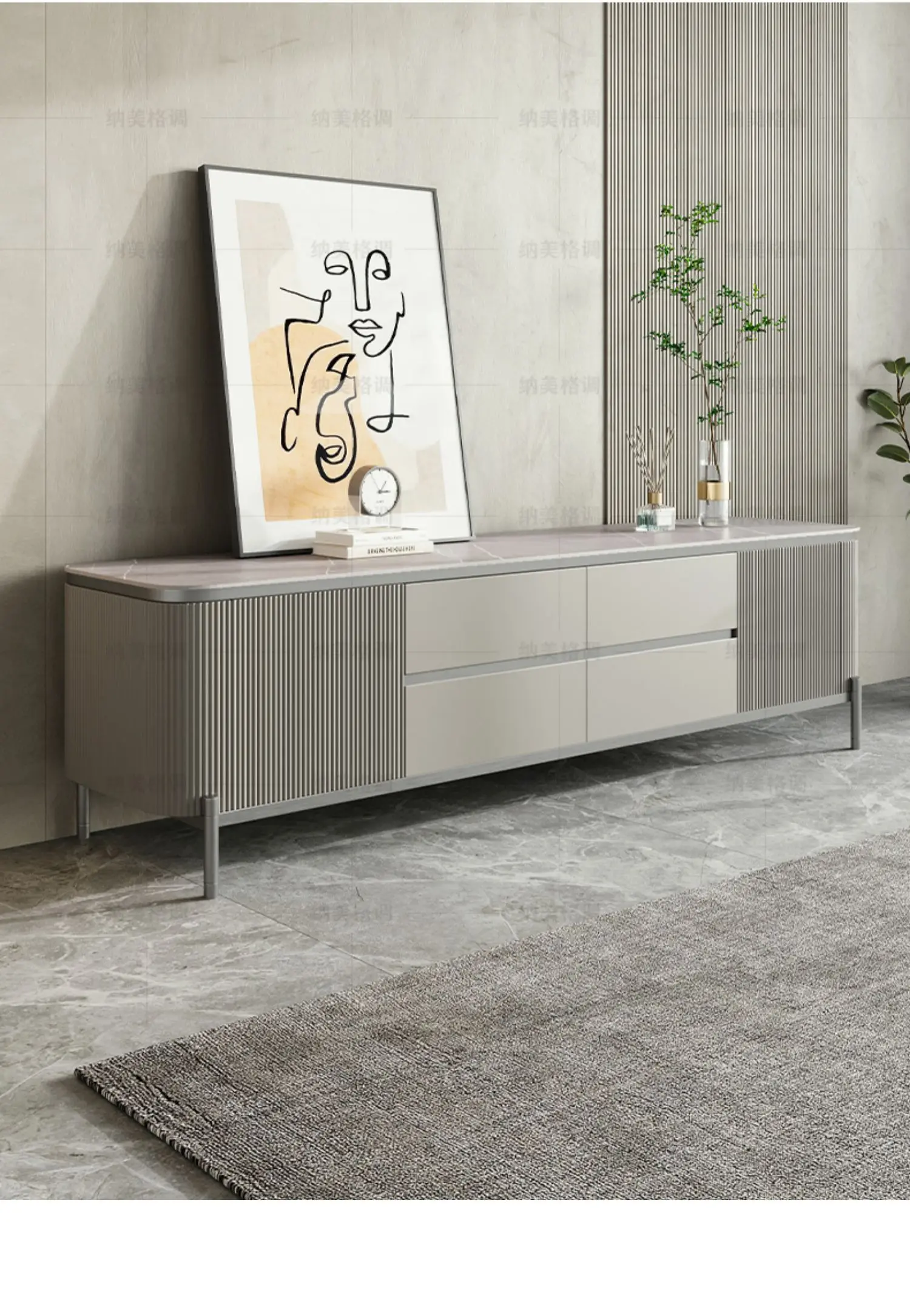 

LH minimalist advanced gray rock panel TV cabinet small apartment modern light luxury high floor cabinet