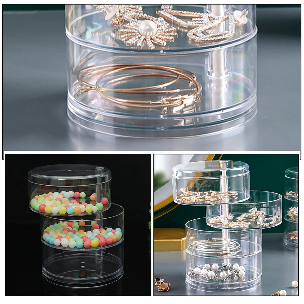

2Pcs Rotatable 3-Layer Jewelry Box Clear Organizer for Necklace Earrings Rings Large Capacity Jewelry Storage Box