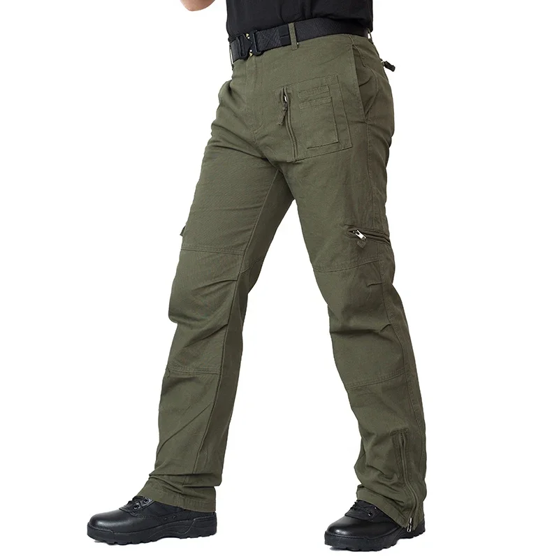 Men's Cargo Tactical Pants Casual Multi-Pockets Loose Cotton Straight Trousers Outdoor Wear Resistant Combat Miliatry Pants Male