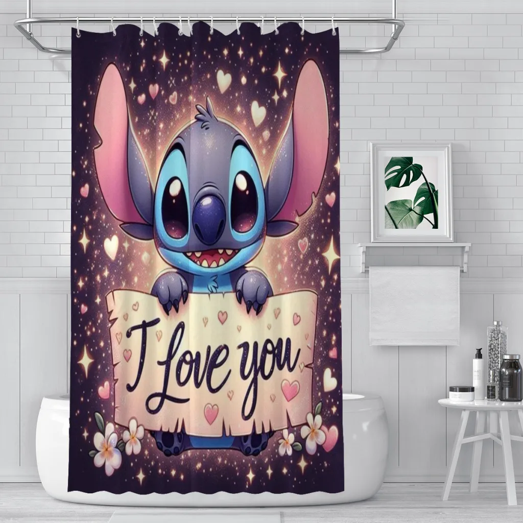 Stitch Shower Curtain Cartoon Cute Kids Bathroom Decoration Shower Curtain Birthday Gift