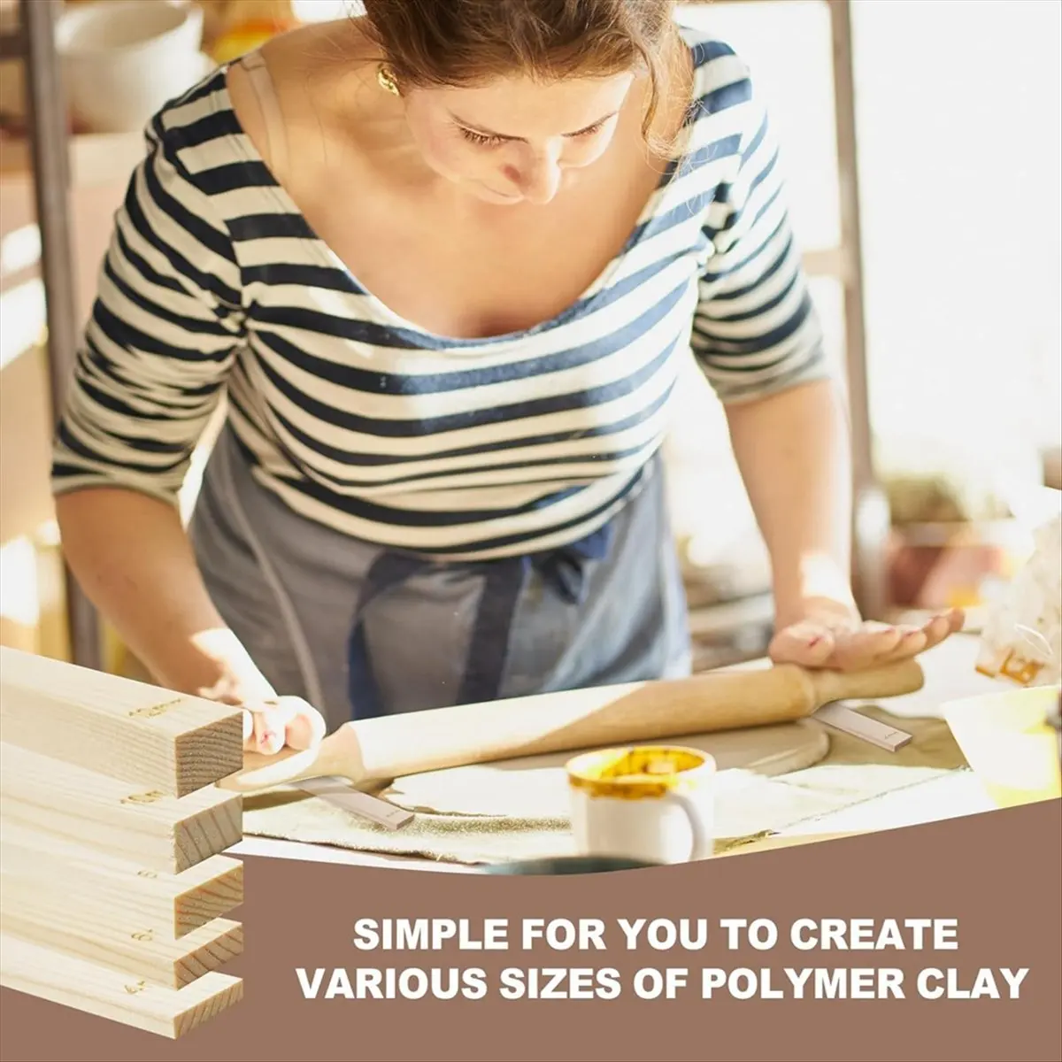 ABPP 30 Piece Pottery Teaching Rolling Clay Sticks Wooden Clay Roller Guide Clay Tools Wooden Rolling Pin Guide Stick Set