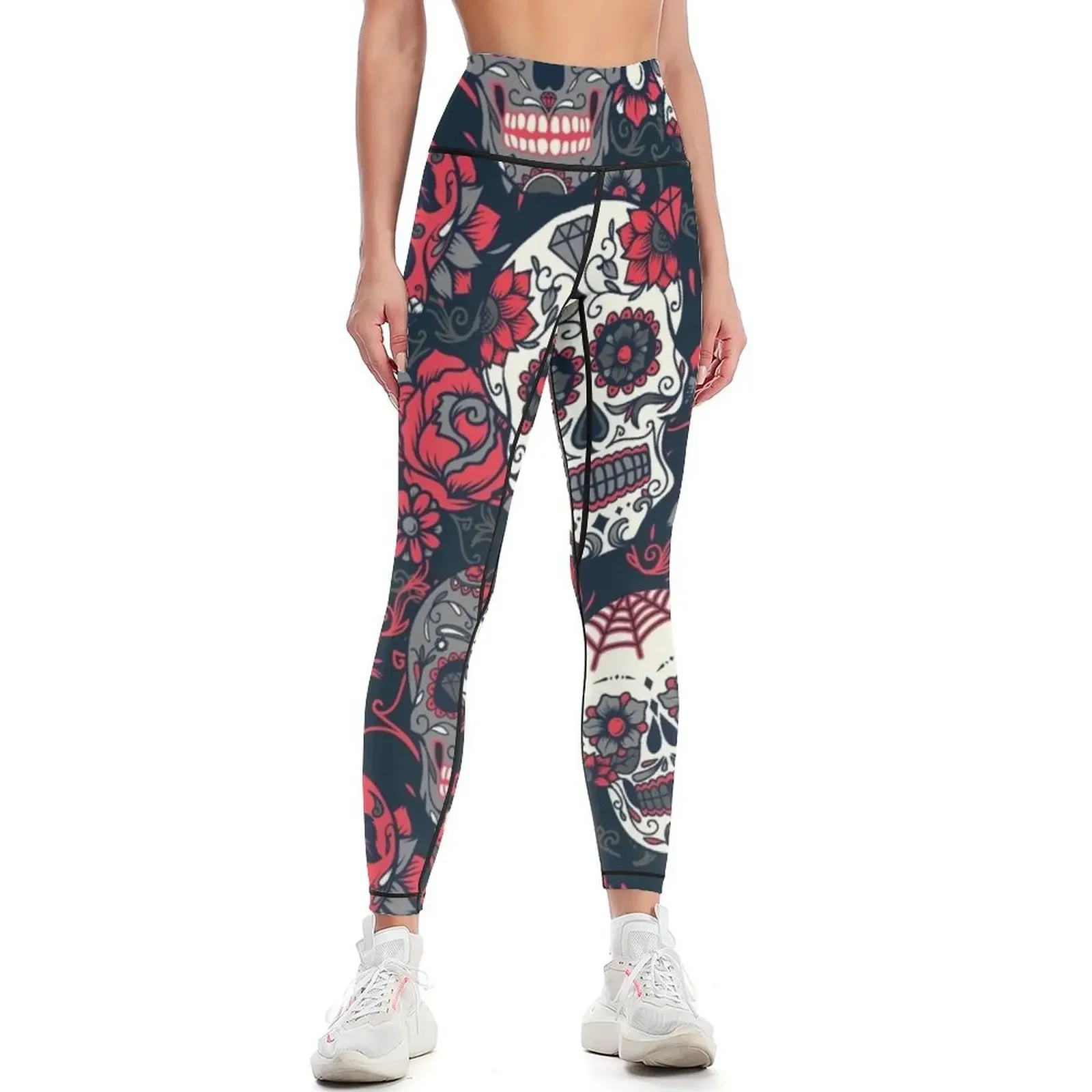 

Sugar Skull Pattern Red Leggings Legging sport Pants sport workout shorts Golf wear Womens Leggings