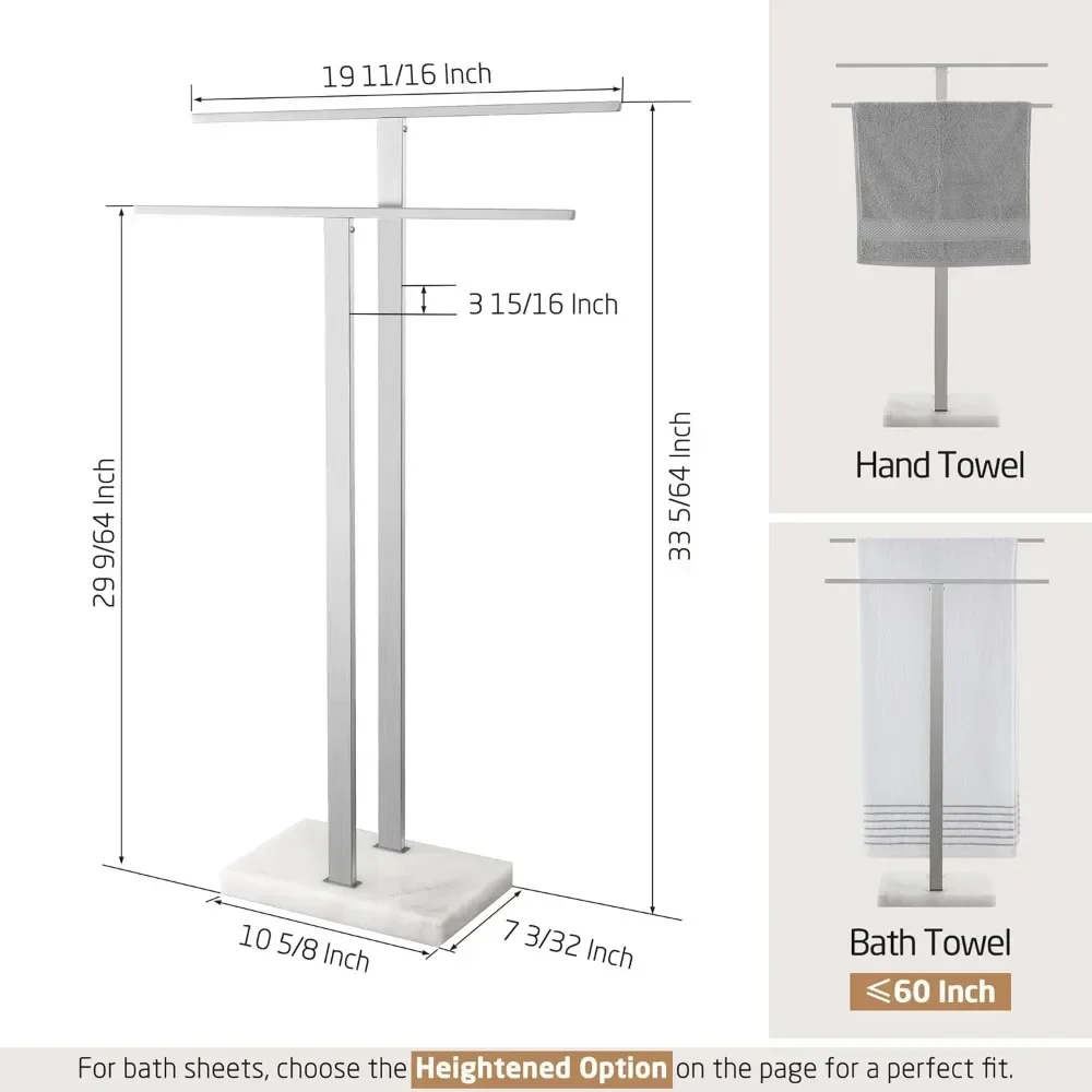 Standing Towel Rack 2-Tier Towel Rack Stand with Marble Base for Bathroom Floor, Upgrade Steady Design, SUS 304 Stainless Steel