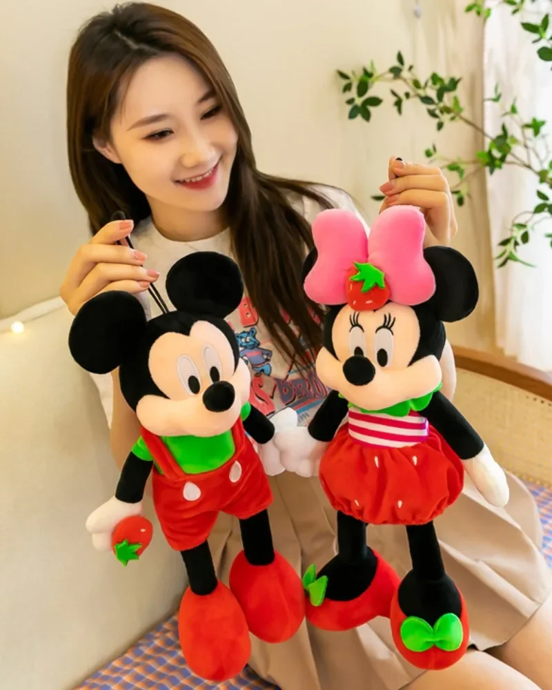 

Cartoon Strawberry Mickey Minnie Plush Toy Cute Couple Children Pillow Home Decoration Birthday Gift Girl Valentine Day Delicate