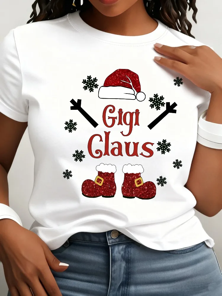 Christmas Jiji Santa Claus T-Shirt WomenChristmas Jiji Santa Claus Letter Print Design Shirt Cartoon Santa Claus Pattern T-Shirt
