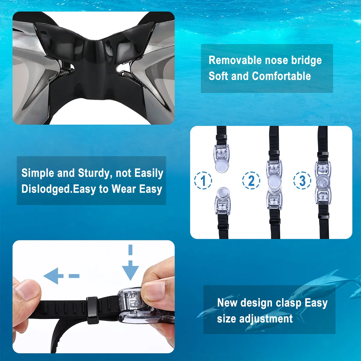 Professionelle Antibeschlag-Schwimmbrille für Männer/Frauen – UV-Schutz, HD-Schwimmbrille, Brillen + wasserdichte Handytasche, Geschenke für Erwachsene – Detail 4