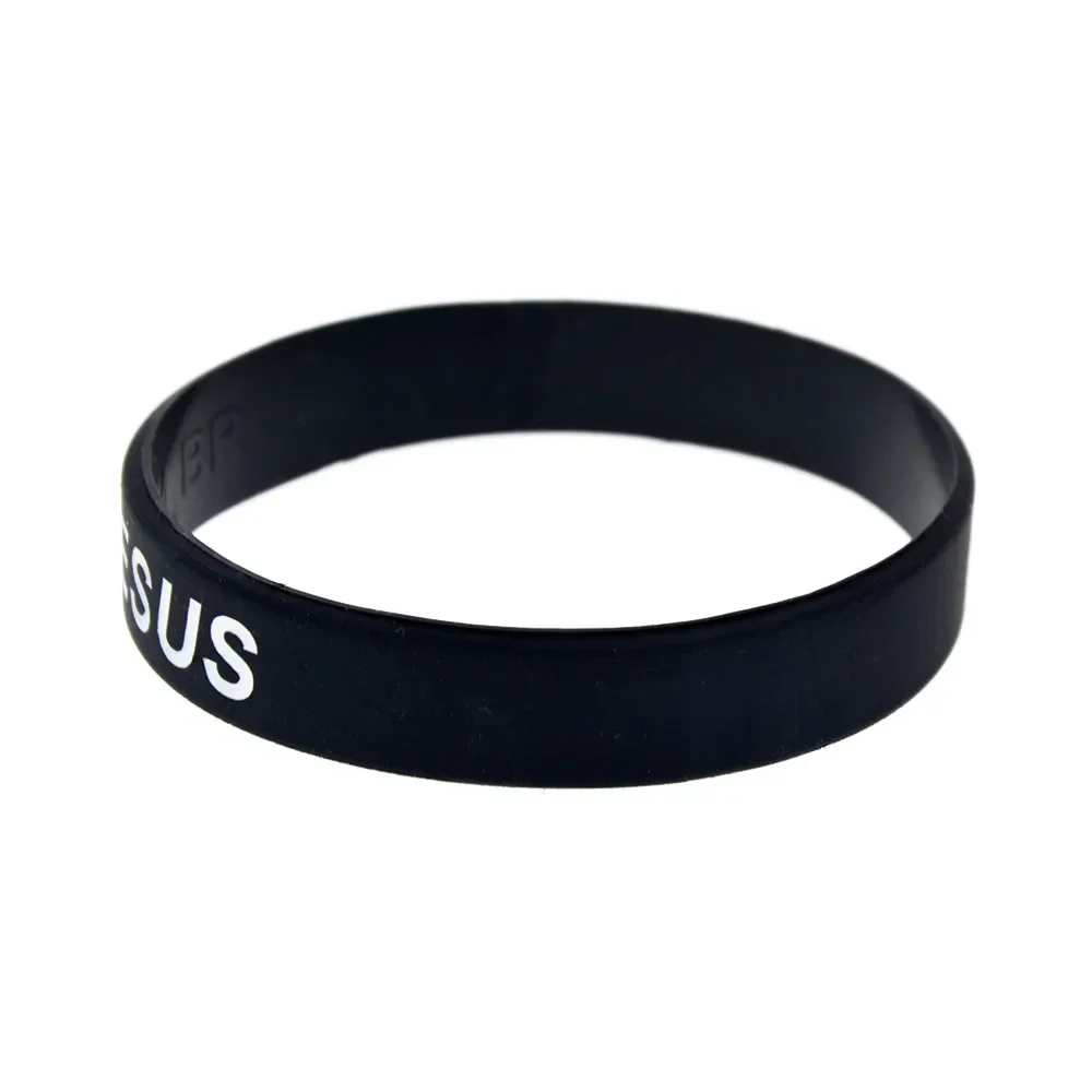 50 Pcs Cross Fair and Love Jesus Silicone Wristband Faith Bracelet for Church Events Black