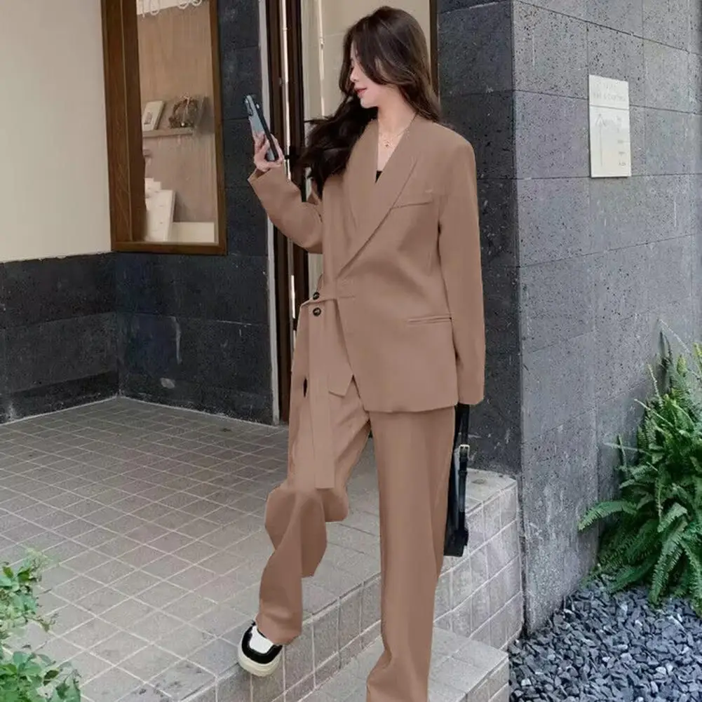 Suit Jacket Stylish Women's Business Suit Coat Lapel Long Sleeve Side Button Lace-up Jacket with Pockets for Office Outdoor