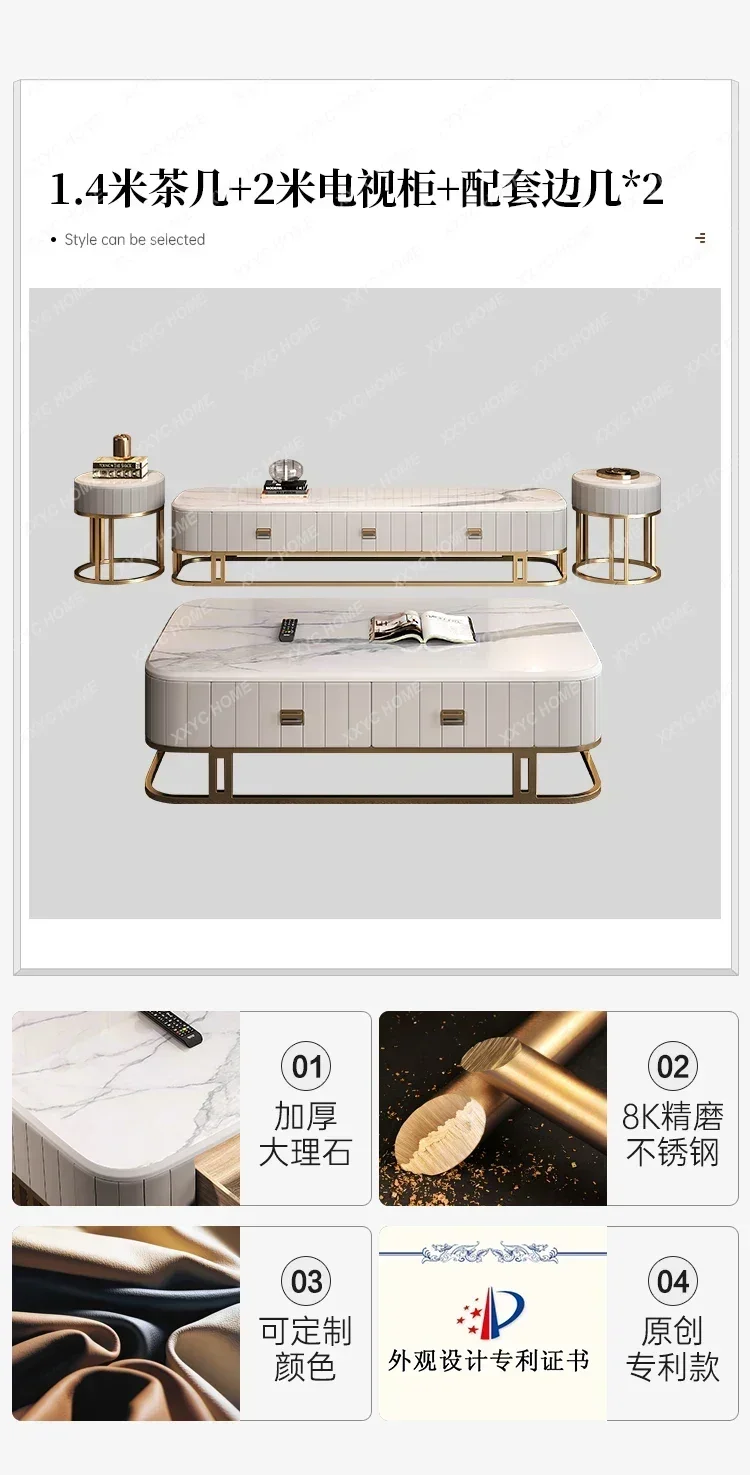 Q خزانة تلفزيون وطاولة شاي مجموعة أثاث غرفة المعيشة سطح من الرخام حامل تلفزيون خزانة أرضية منخفضة