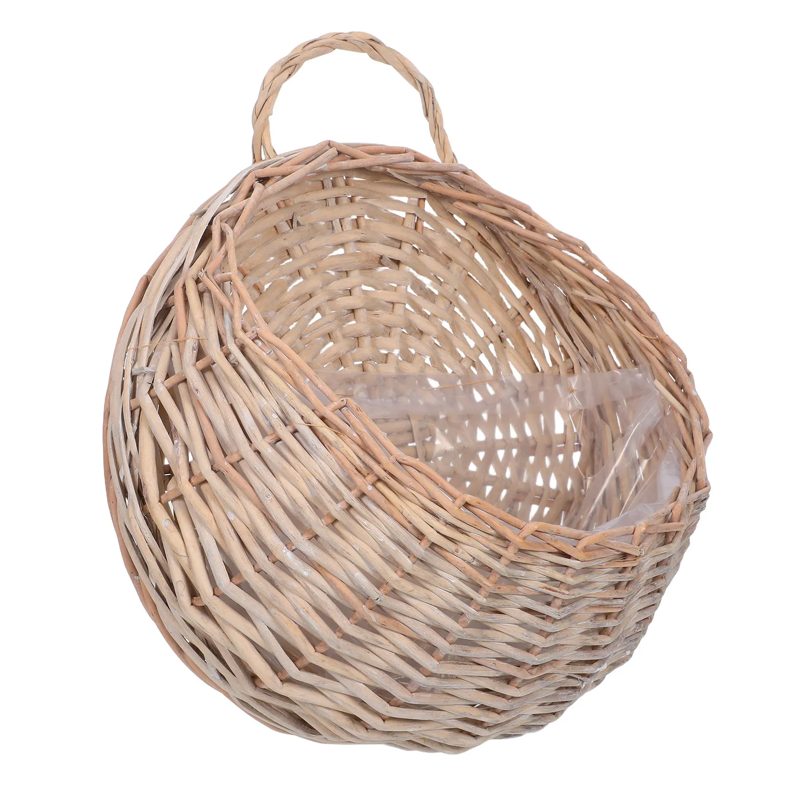 Handwoven Wall Wicker Basket Plastic Liner Rustic Hanging Basket Front Door Vegetable Fruit Storage Organizer Garlic Holder