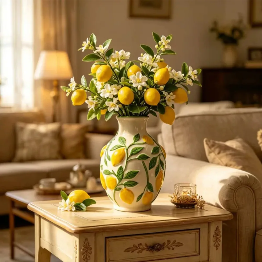 Ceramic Lemon Flower Vase Decoration Hydroponic Flower Planter Flower Arrangement Art Aesthetic Decoration Home Decoration