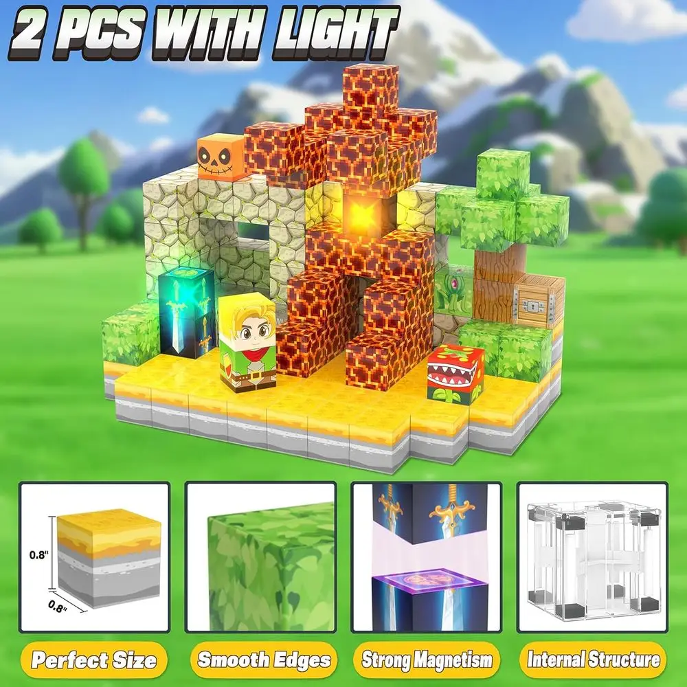 Blocchi magnetici illuminati - Set foresta da 200 pezzi per l'apprendimento STEM, giocattoli Montessori, età 3-12