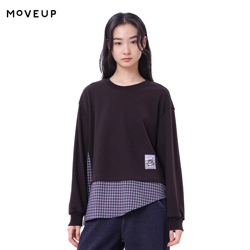 MOVEUP Cropped Sweatshirt Woven Label Irregular Plaid Patchwork Daily Winter Clothes for Woman 2026 New FUN Series Top 3ELD11442