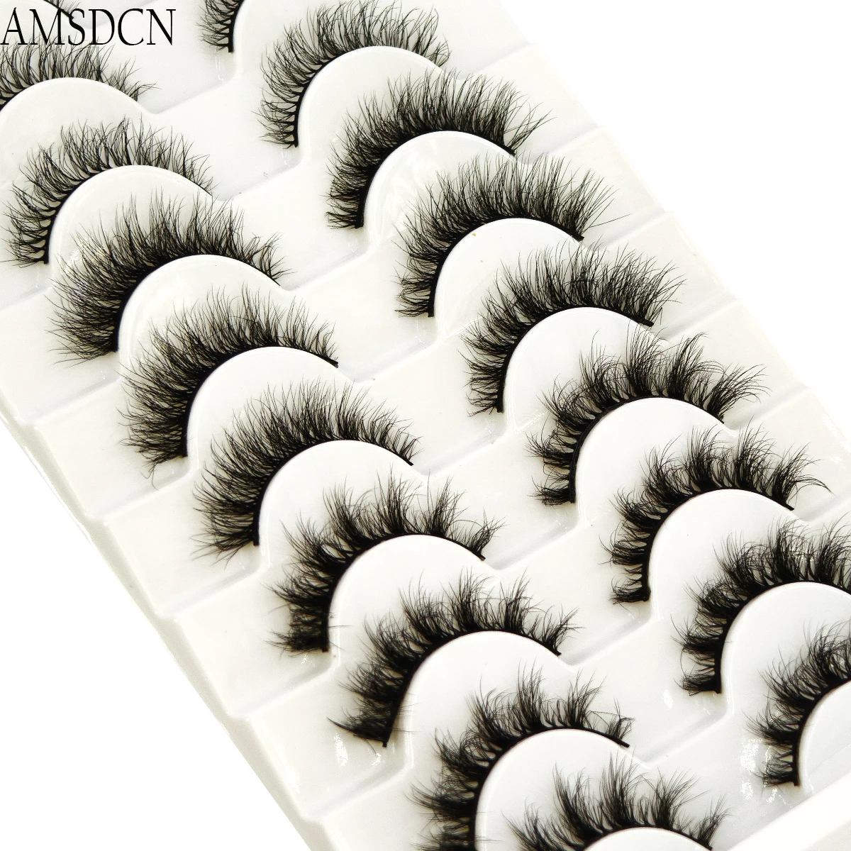 AMSDCN Novo 10 pares de cluster de cílios postiços 3D com pele de vison macia mangá cílios estendidos híbridos
