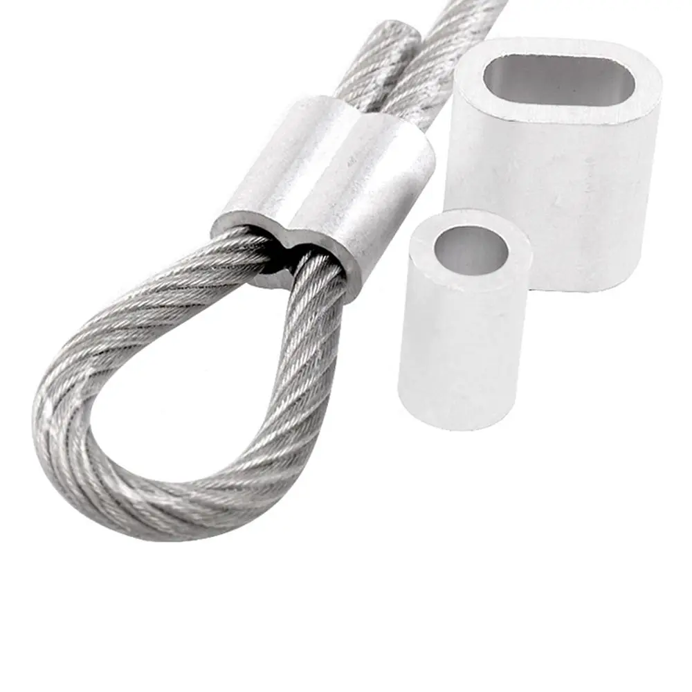 10-50Pcs Durable M1 to M12 Crimp Sleeve Double Hole Fixing Clip Cable Clip Hardware Aluminum Wire Ferrules Steel Wire Rope