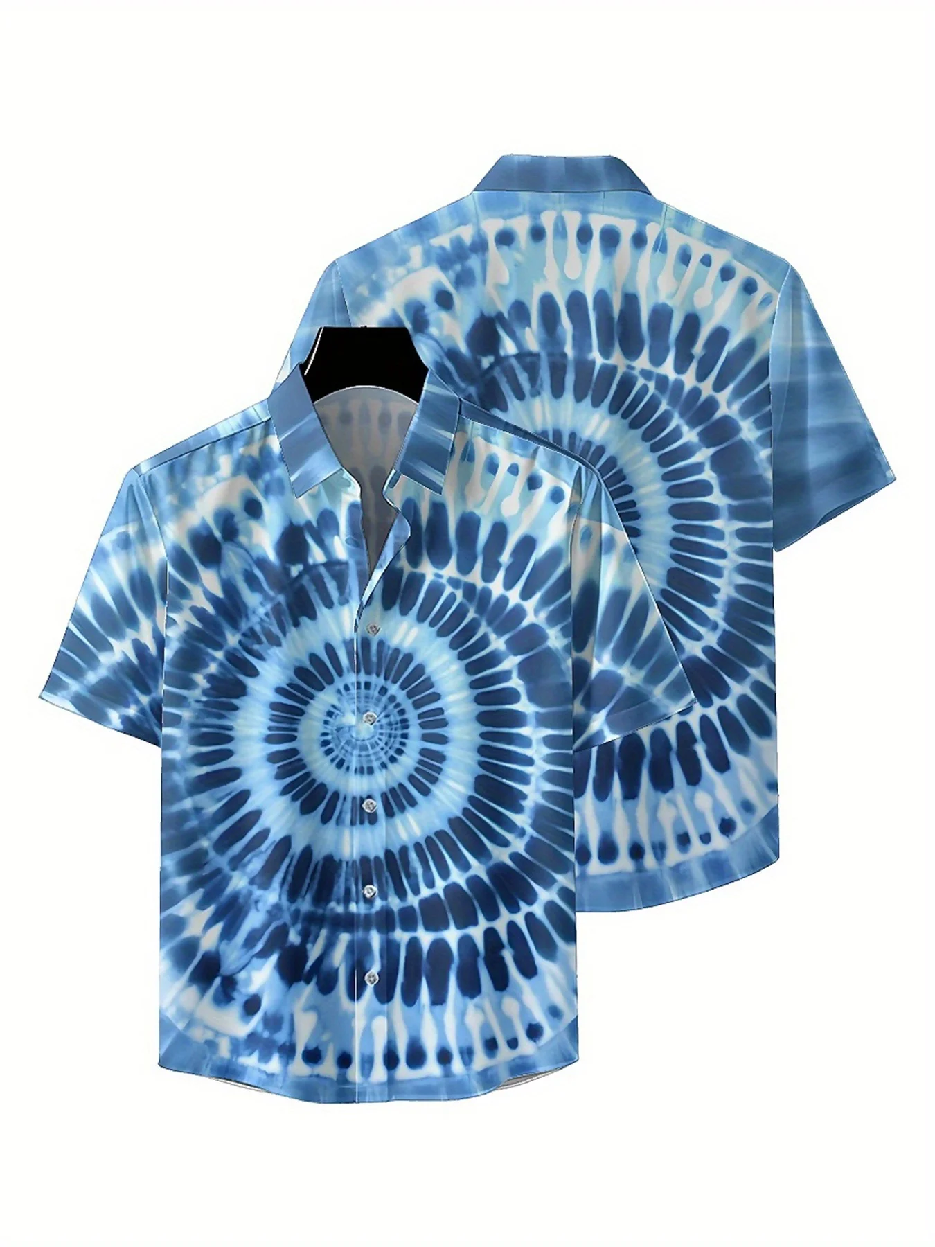 Мужские гавайские рубашки больших размеров с синим спиральным узором, новые летние модные топы, уличная одежда в стиле хип-хоп и рок