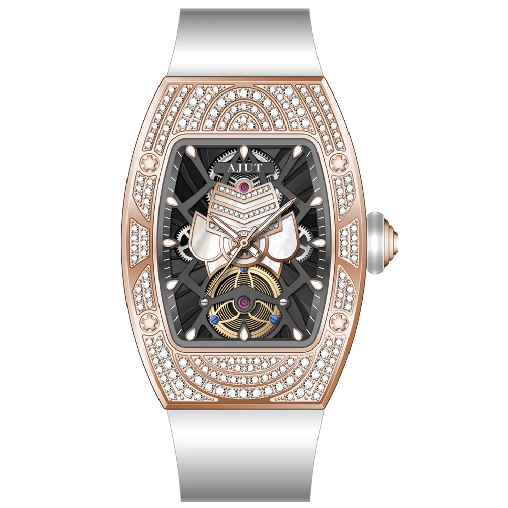 AJUT Orologi da donna al quarzo Orologi da polso al quarzo moda scheletro zaffiro Lunetta quadrata di lusso con zirconi 1118