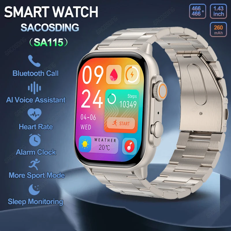 

SACOSDING SA115 Smart Watch Women Always On Display Clock Bluetooth Call Voice Control IP68 Waterproof Sports Fitness Smartwatch