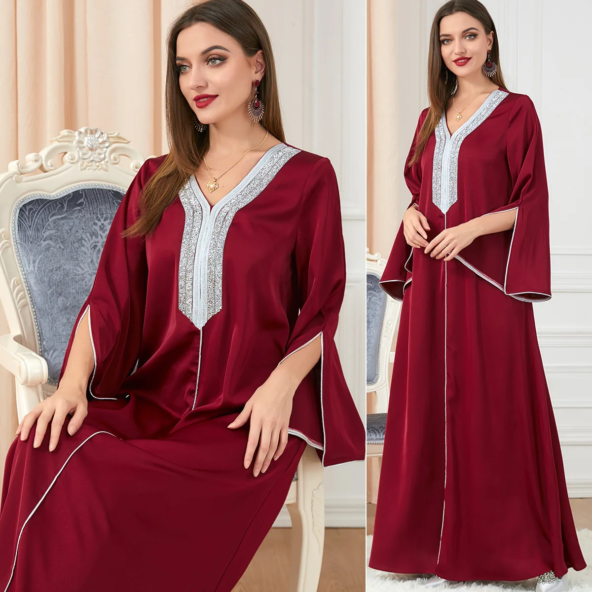 

ROKEN EVAN 2022 Winter Women Ramadan Eid Djellaba Muslim Dubai Long Sleeve Embroidered Dress Velvet Abayas For Women Luxury