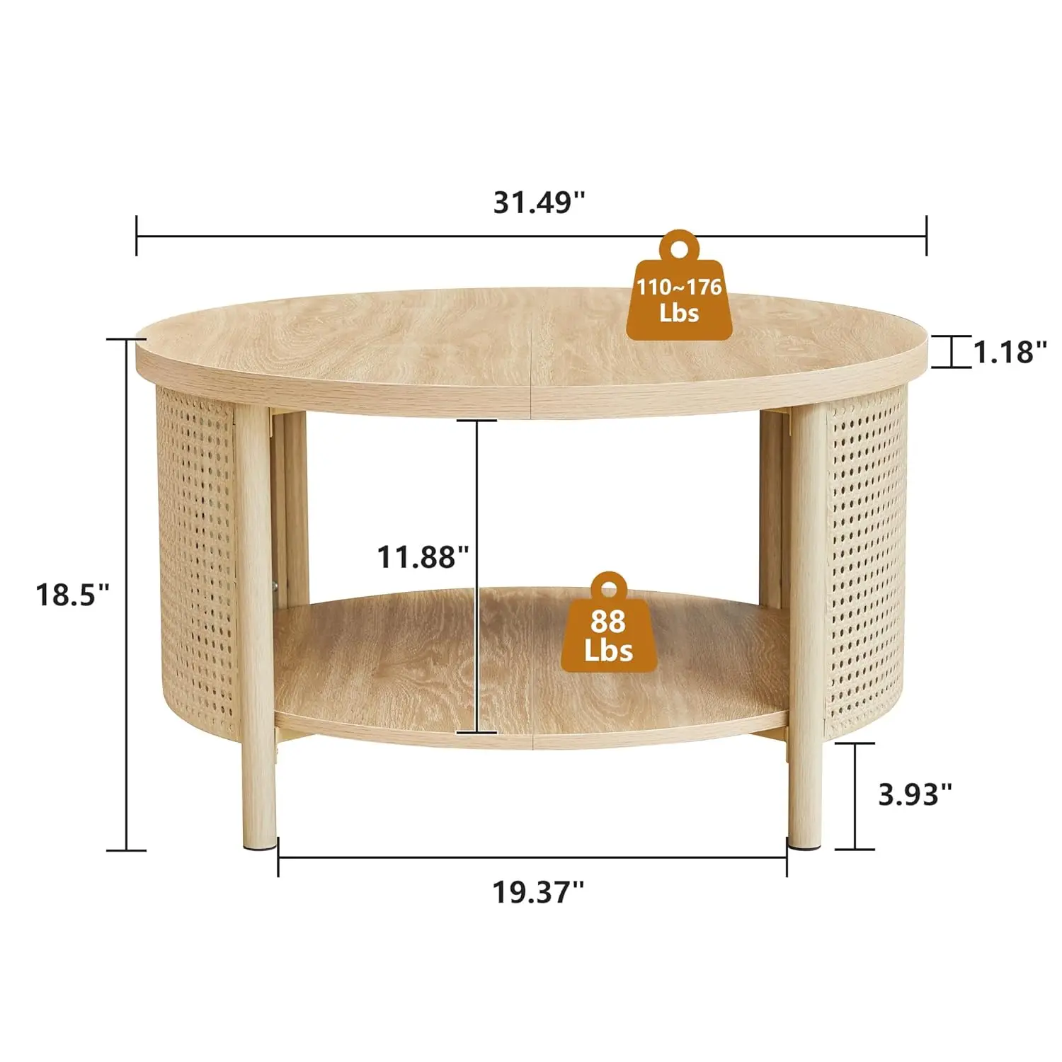 طاولة قهوة مقاس 31.5 بوصة مع ديكور من الروطان المعدني، طاولة قهوة مستديرة مع رف تخزين لغرفة المعيشة، منزل بوهيمي للمزرعة #2