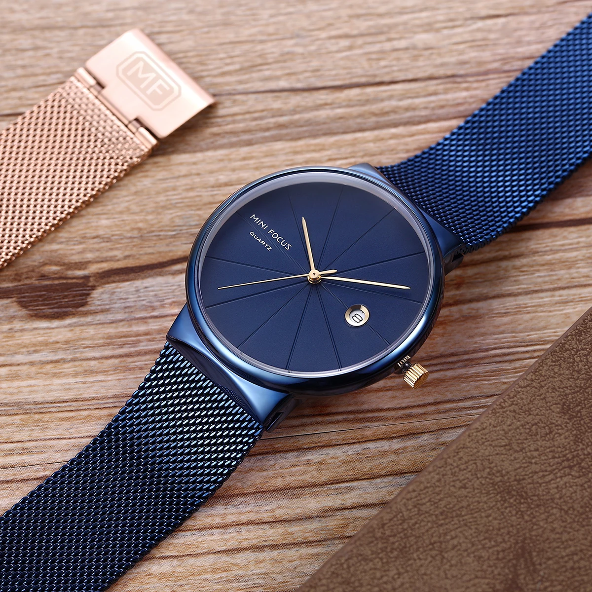 MINI FOCUS 0176 العلامة التجارية الأنيقة ساعة كوارتز الرجال رقيقة جدا الهاتفي التقويم مقاوم للماء الصلب حزام موضة ساعات الأعمال للرجل